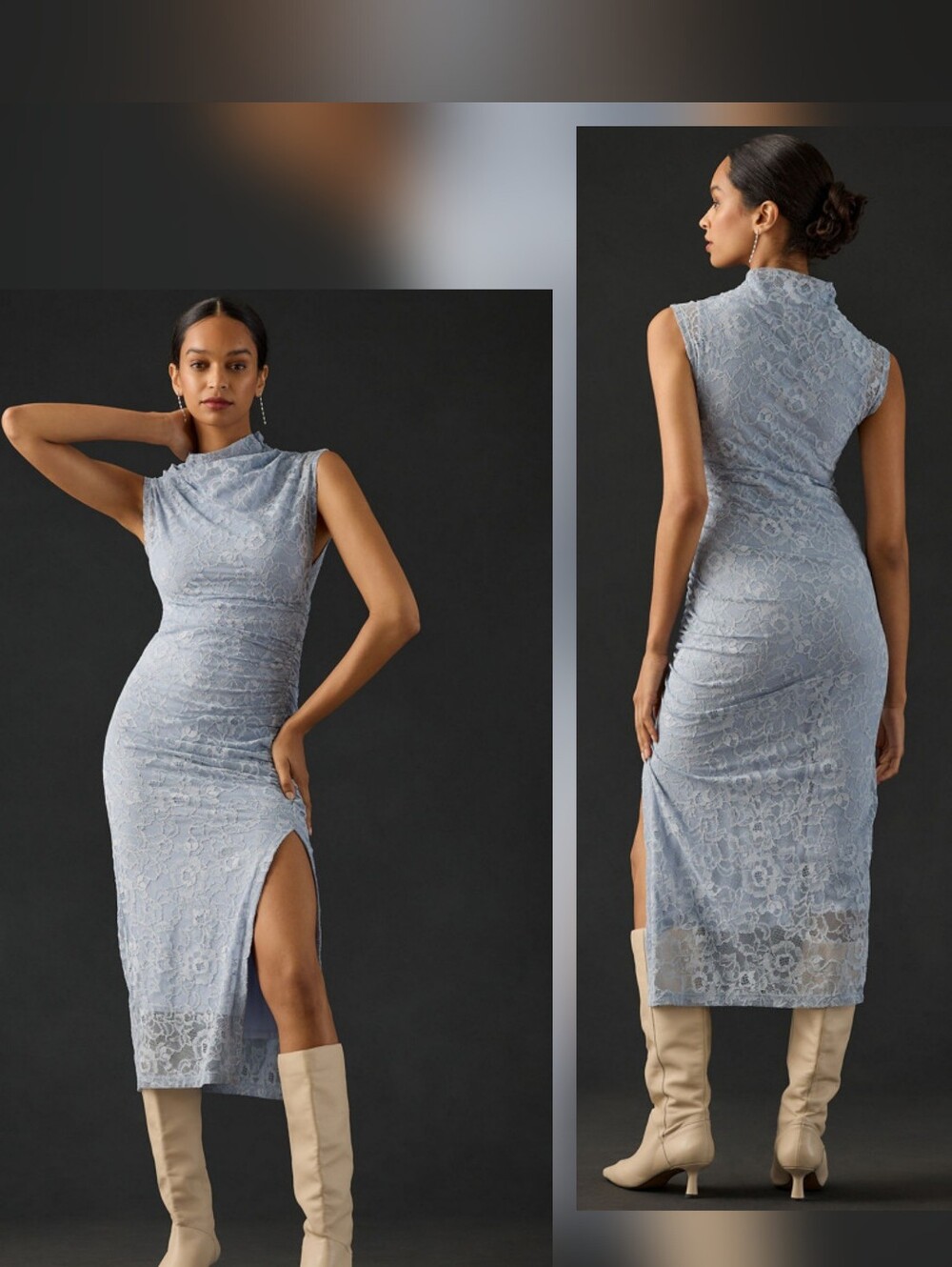 The Maya Ruched Cowl-Neck Dress: Lace Edition